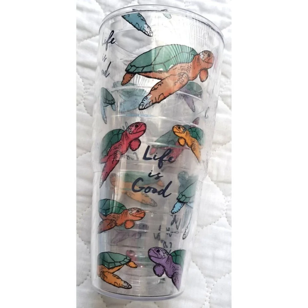 Tervis 24oz LIFE IS GOOD Sea Turtles With Blue Lid Tumbler Glass Cup